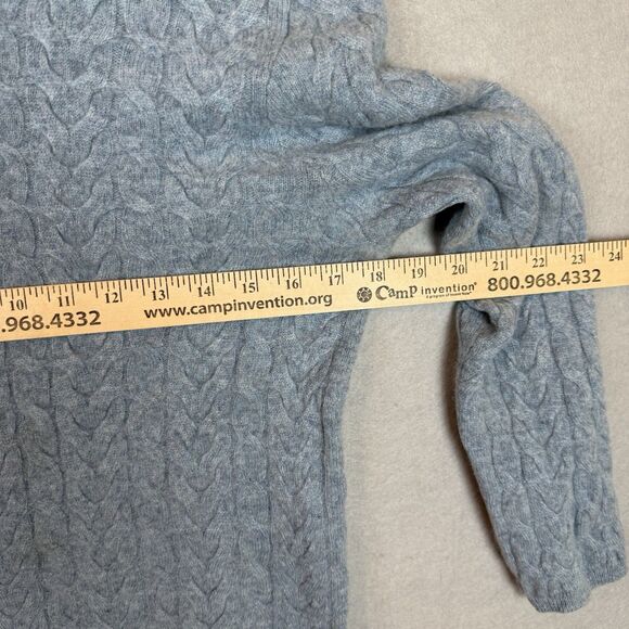 Garnet Hill Sz M Light Blue 100% Cashmere Cable Knit Turtleneck Sweater - Picture 3 of 5